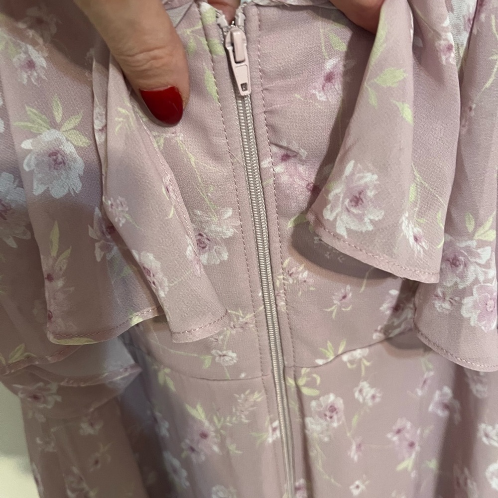 Birdy Grey Size Small Formal Floral Maxi Dress Chiffon Side Slit Spaghetti Strap - Picture 3 of 11